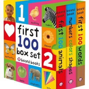 First 100 Board Book Box Set (3 books): First 100 Words, Numbers Colors Shapes, and First 100 Animals Board book – Box set, January 26, 2016 9780312521066