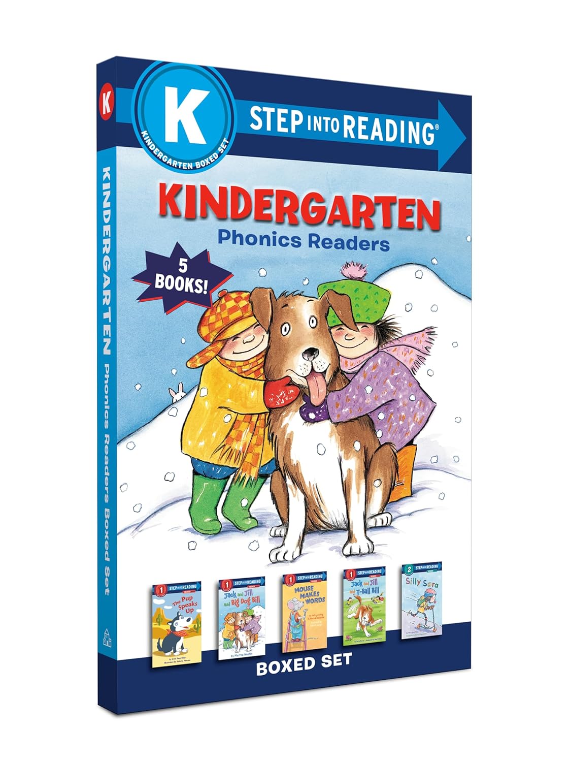 Kindergarten Phonics Readers Boxed Set: Jack and Jill and Big Dog Bill, The Pup Speaks Up, Jack and Jill and T-Ball Bill, Mouse Makes Words, Silly Sara (Step into Reading) Paperback – Picture Book, December 1, 2020 9780593425497