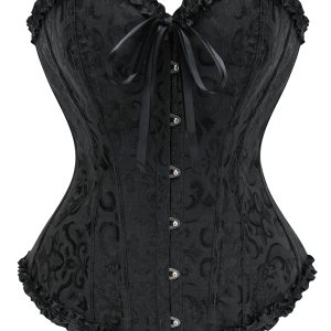 SZIVYSHI Corset Tops for Women, Bustier Shapewear Lingerie, Fashion Lace Waist Push Up Bodysuit Vest, Strapless Vintage Victorian Overbust Bodice for Night Out (Black,S)